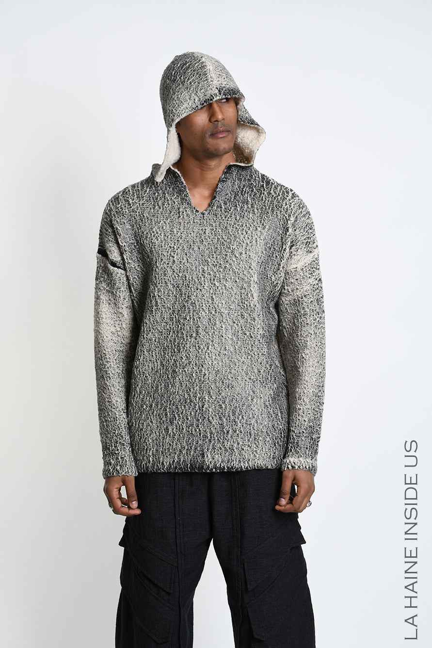 3K M1299 Sweatshirt - Beige Oversized Bouclé Thickness 3 Handcrafted Laminated Treatment Made in Italy