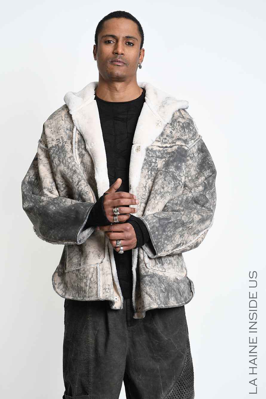 3- M1293 SPORT JACKET Over Marbled Double-Face Eco-Shearling Grey