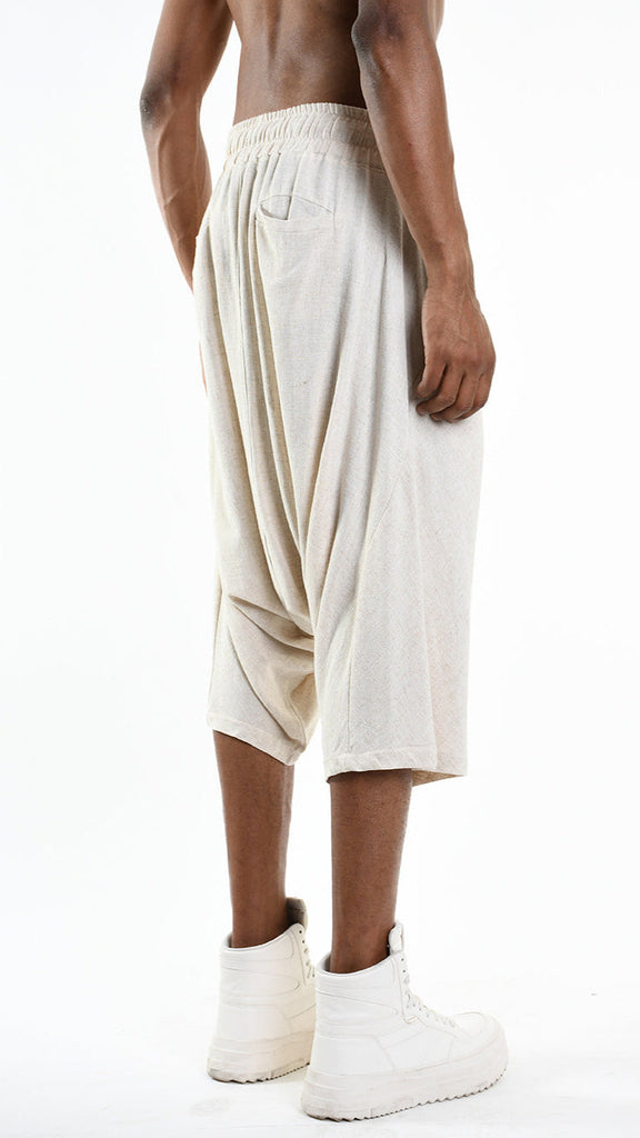 Unisex A33M M101125 pants in ecru linen and viscose blend with elastic waist.