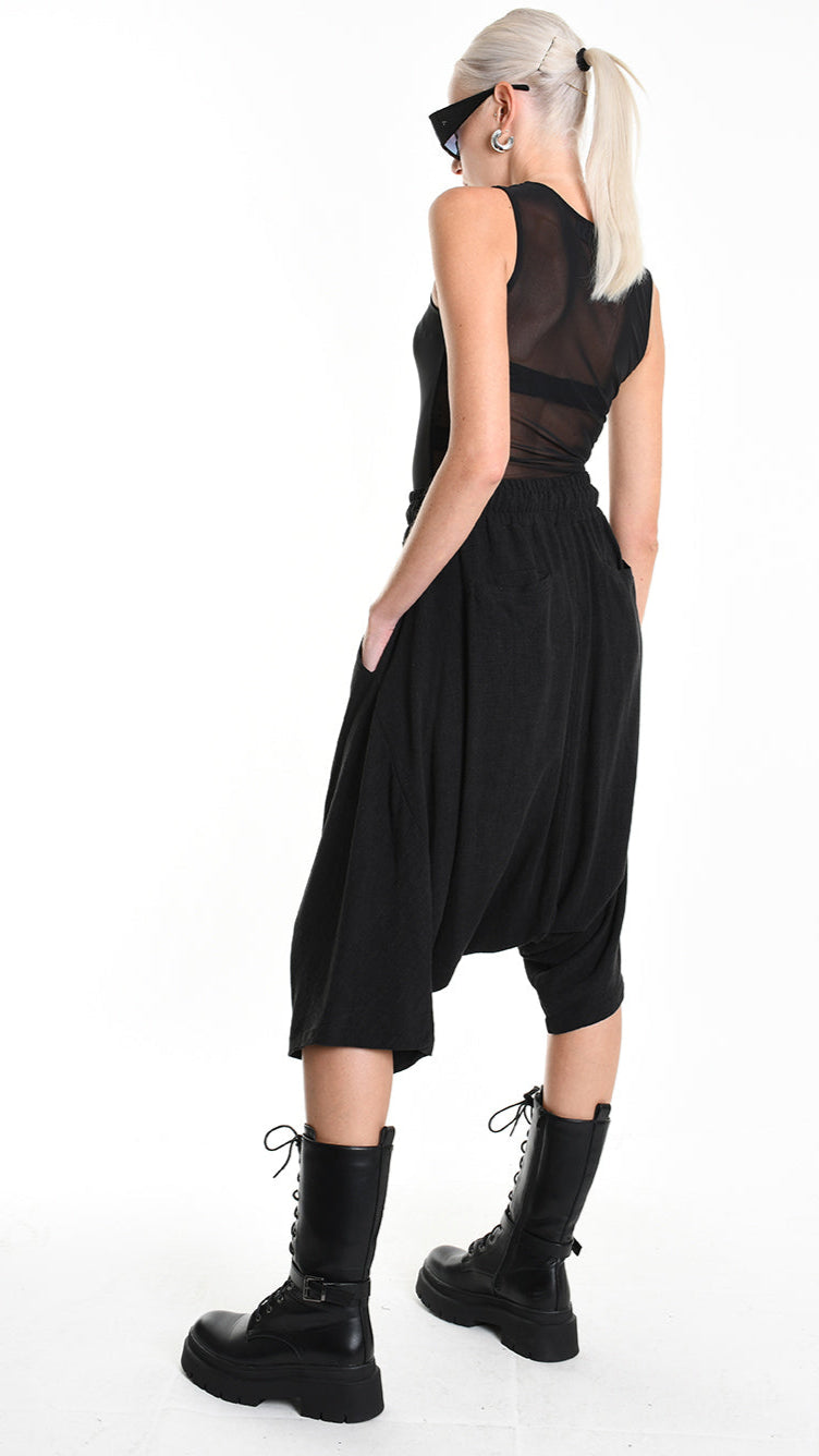 A33M M101125 PANT / SHORT Over Viscose Linen UNISEX D Black