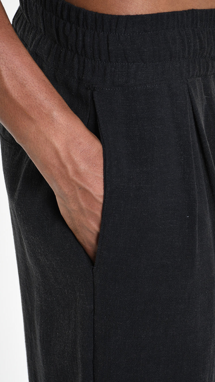 A33M M101225 TROUSER Regular Viscose Linen Black
