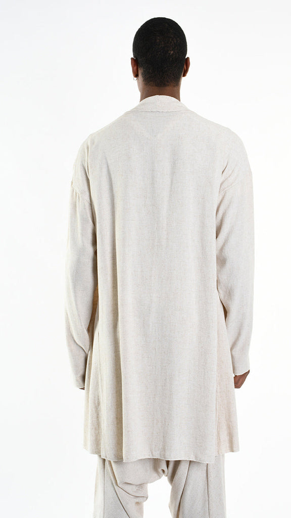 A33M M101325 CARDIGAN, unisex, ecru, asymmetrical design, luxe viscose linen.