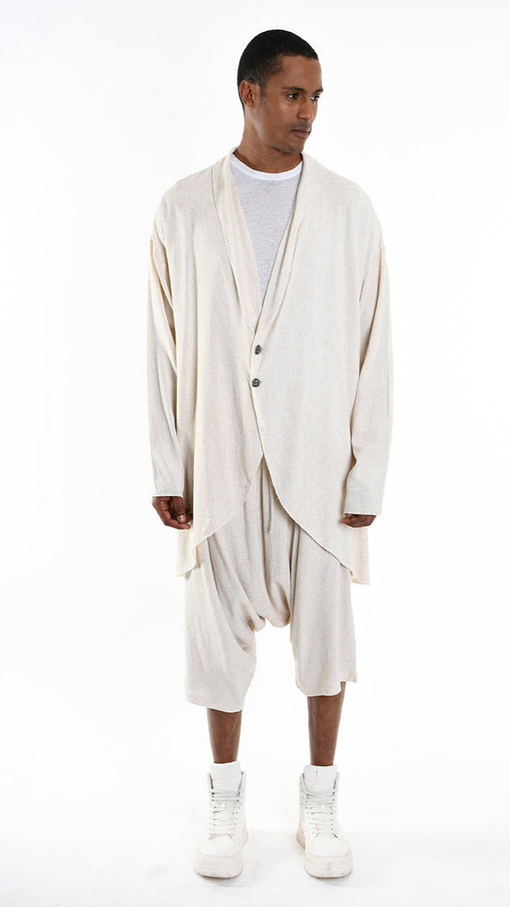 Unisex A33M M101325 CARDIGAN in ecru with asymmetrical design.