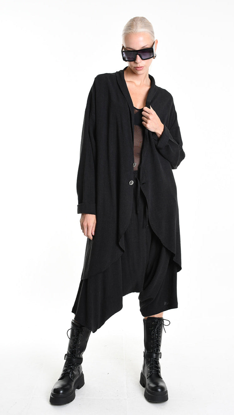 A33M M101325 CARDIGAN Comfort Viscose Linen UNISEX D Black