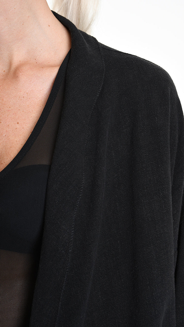 A33M M101325 CARDIGAN Comfort Viscose Linen UNISEX D Black