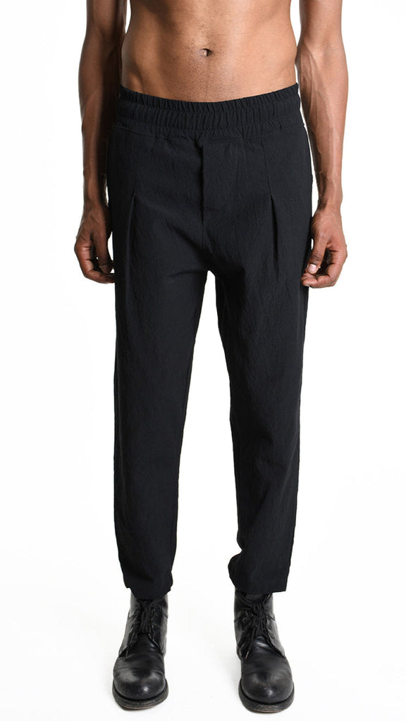 A33M M101425 TROUSER in black cotton jacquard, elastic waist, Italian-made.