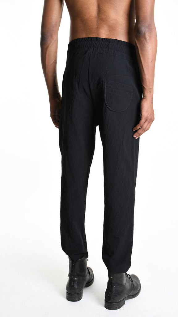 A33M M101425 TROUSER in black Jacquard cotton blend, elastic waist, Italian design, menswear.