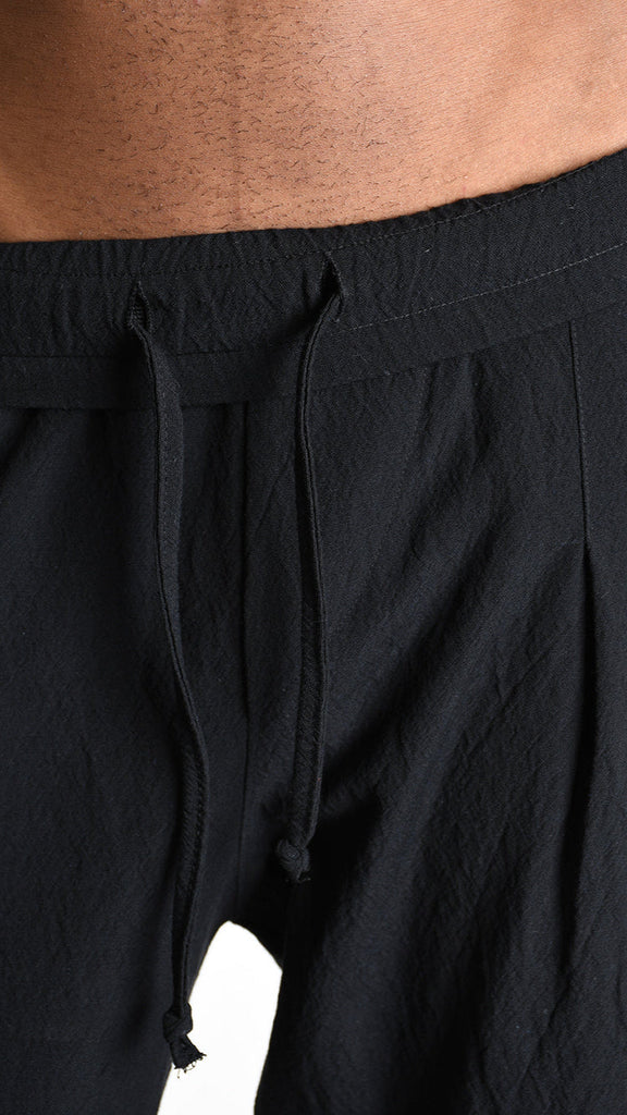 Black Jacquard cotton trouser with elastic waist and pinces, A33M M101425.