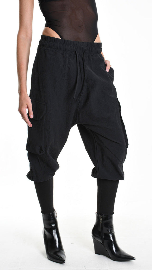 A33M M101525 TROUSER Baggy Black Jacquard Unisex with Elastic Waist and Pockets.