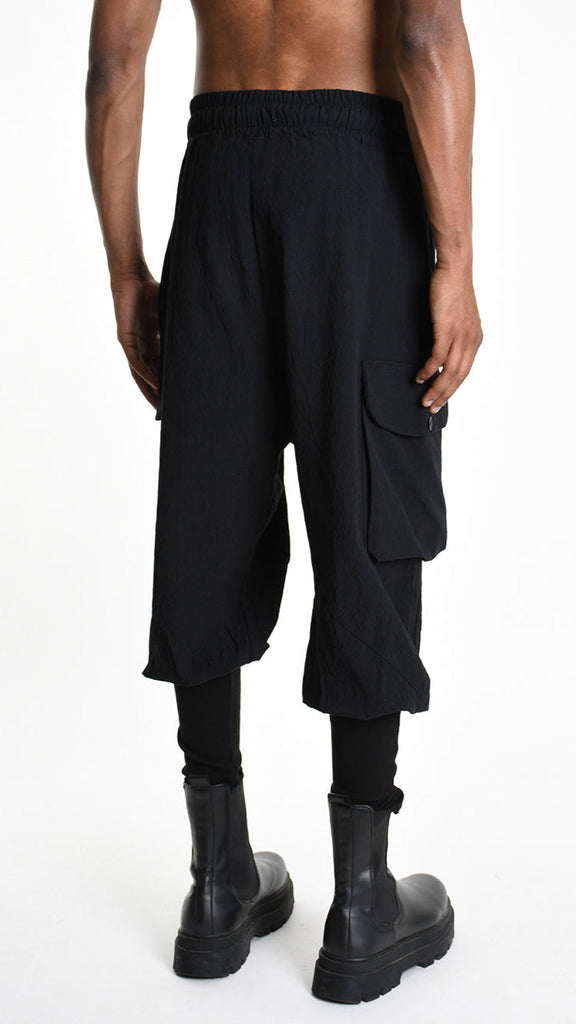 A33M M101525 TROUSER baggy cotton jacquard pants in black, unisex design, elastic waist, ribbed bottom.