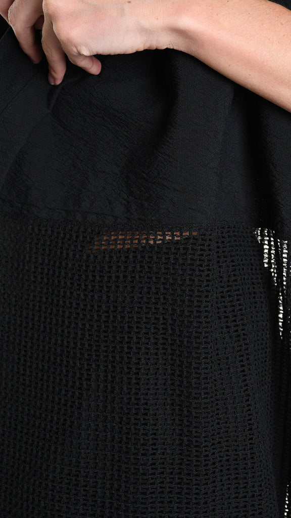 A33M M101625 GILET in black cotton jacquard with net detail.