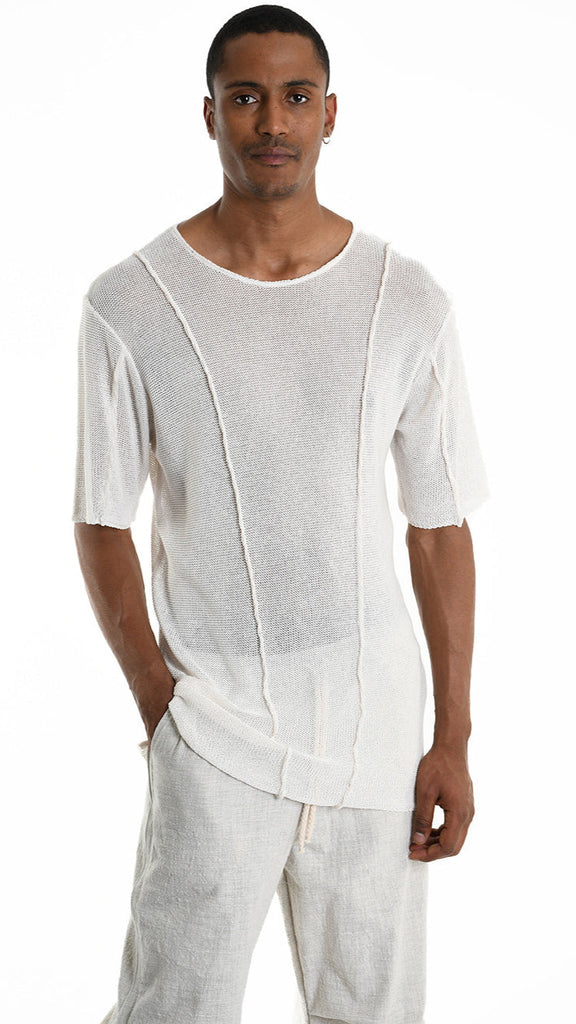 A33M M107125 T-SHIRT in white with front seams, Italian crafted comfort.