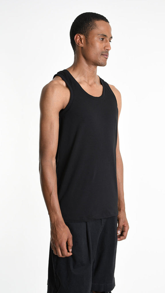 A33M M107225 Tanktop in black cotton featuring LA HAINE INSIDE US design, modeled for daily wardrobe elegance.