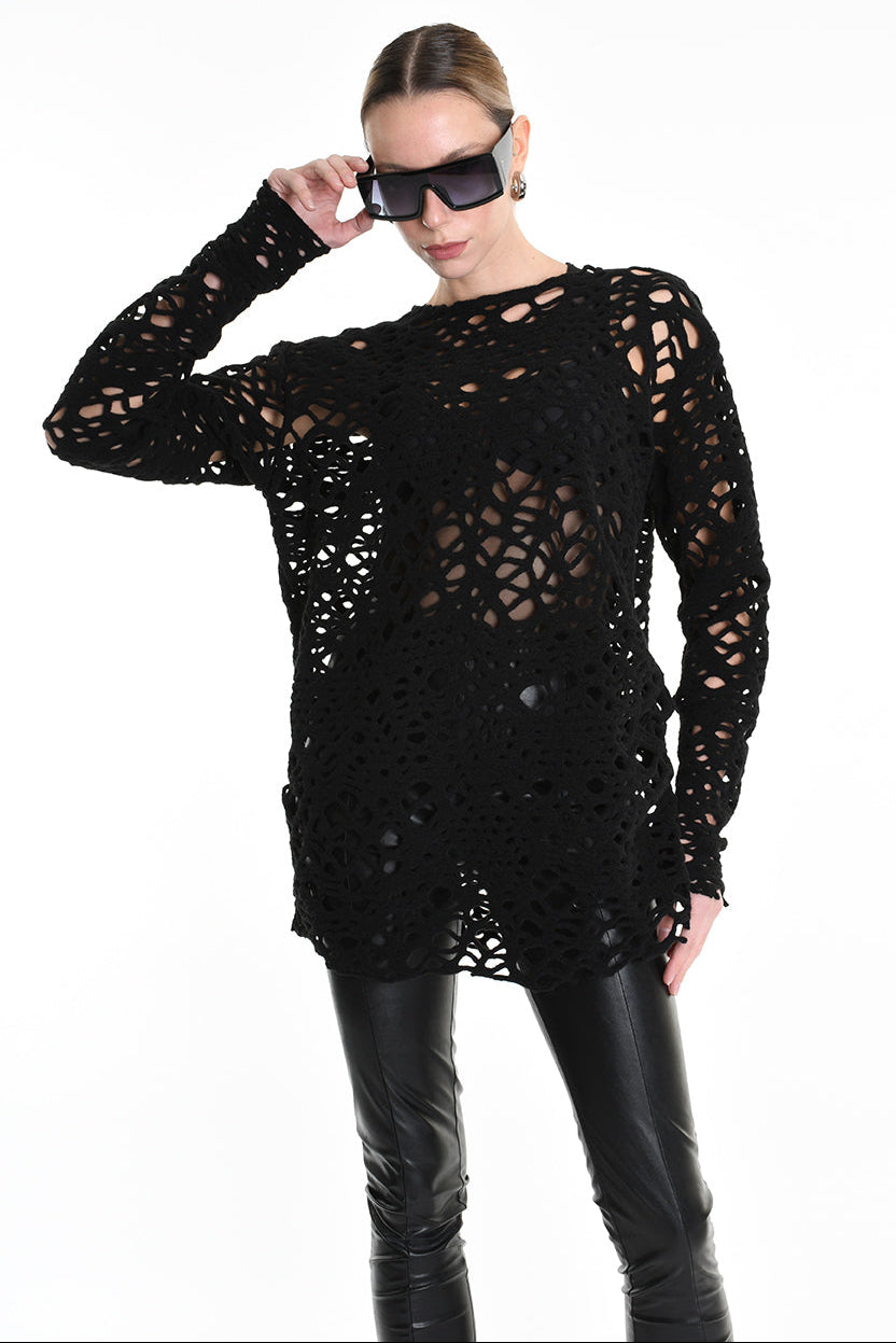 3M M1159 OPENWORK WOOL-BLEND SWEATER 430g UNISEX U Black LA HAINE INSIDE US