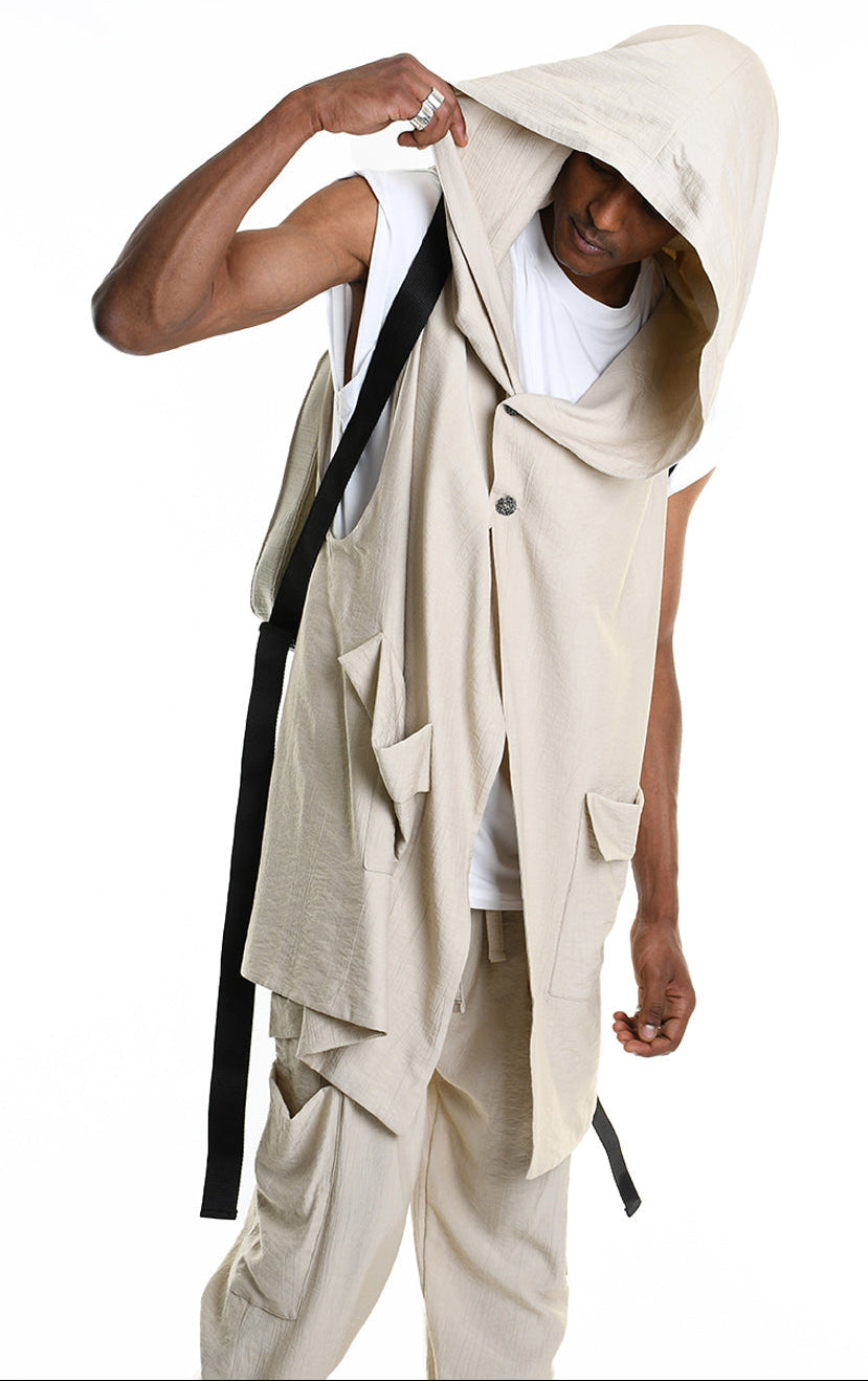 Doubled Sleeveless Hooded Cardigan Unisex Beige – LA HAINE INSIDE