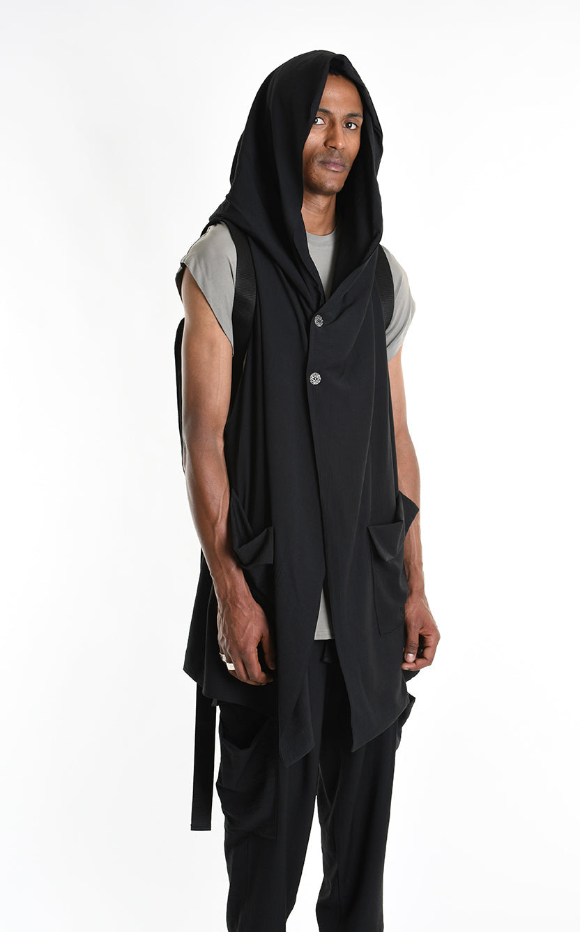 Doubled Sleeveless Hooded Cardigan Unisex Black – LA HAINE INSIDE