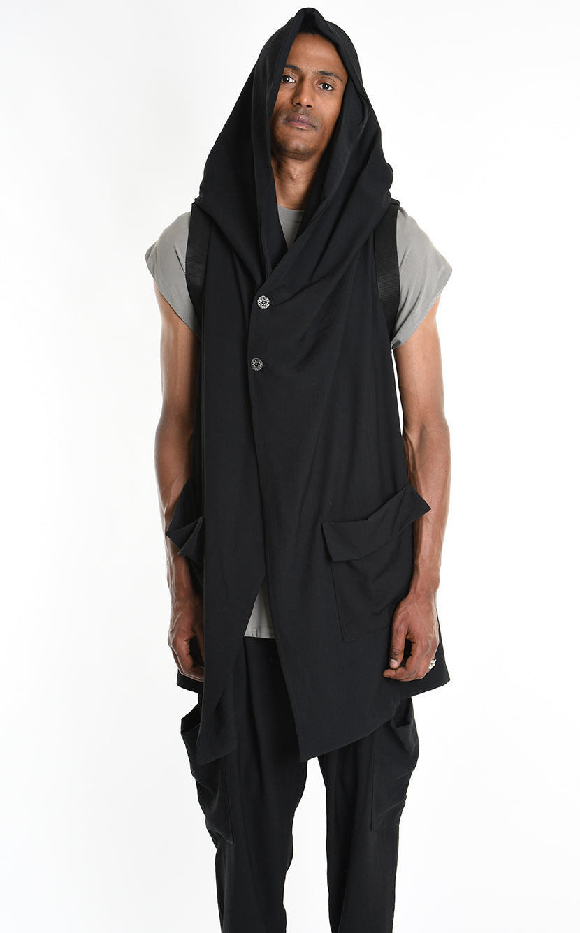 Doubled Sleeveless Hooded Cardigan Unisex Black – LA HAINE INSIDE