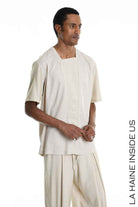LA HAINE INSIDE US M1269 T-Shirt - Beige Asymmetric Oversized Viscose Nylon Italian Men's