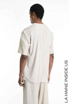 LA HAINE INSIDE US M1269 T-Shirt - Beige Asymmetric Oversized Viscose Nylon Italian Men's