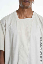 LA HAINE INSIDE US M1269 T-Shirt - Beige Asymmetric Oversized Viscose Nylon Italian Men's
