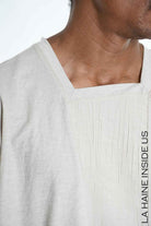 LA HAINE INSIDE US M1269 T-Shirt - Beige Asymmetric Oversized Viscose Nylon Italian Men's