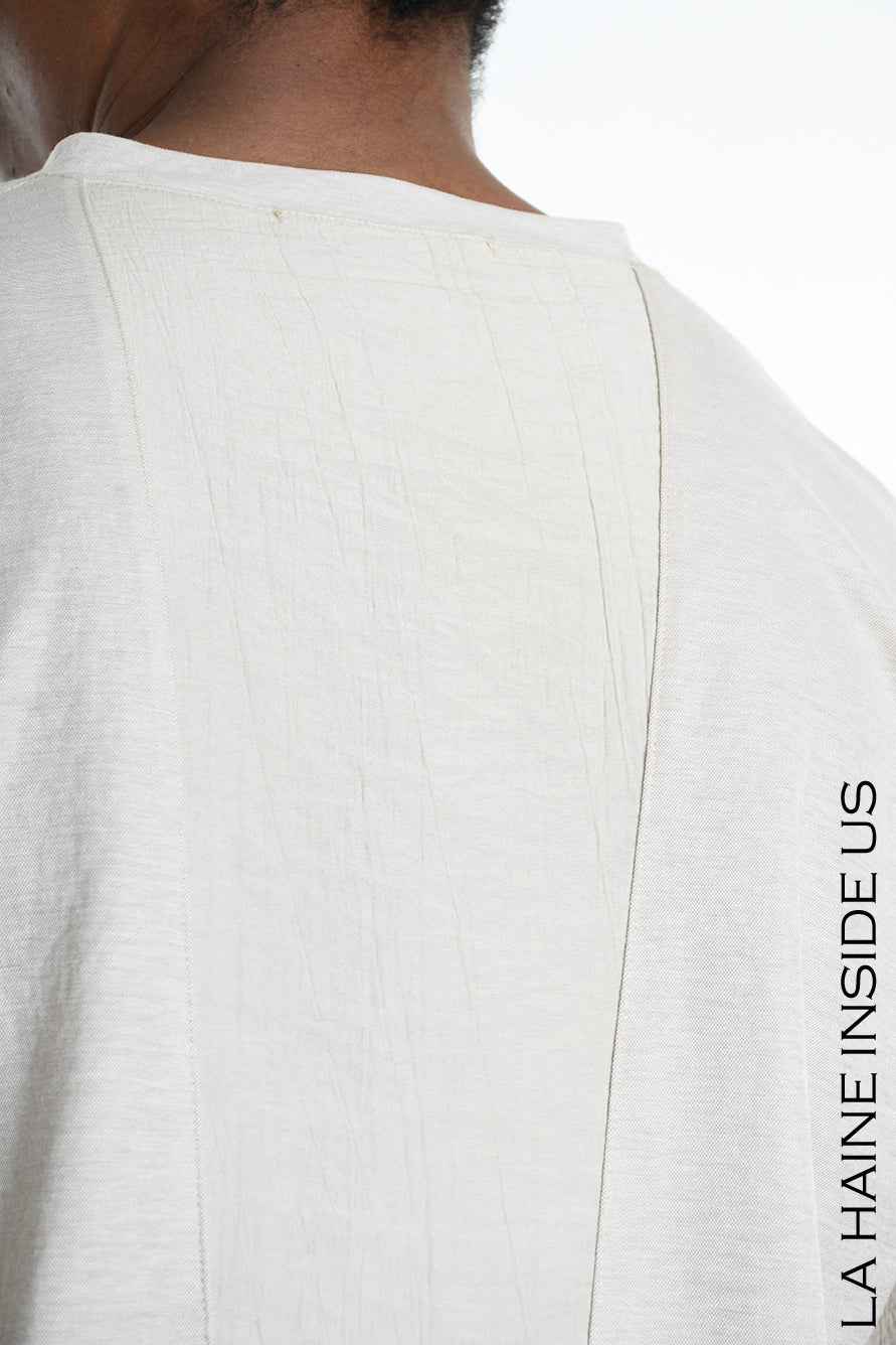 LA HAINE INSIDE US M1269 T-Shirt - Beige Asymmetric Oversized Viscose Nylon Italian Men's