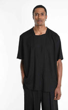 LA HAINE INSIDE US M1269 T-Shirt - Black Asymmetric Oversized Viscose Nylon Italian Men's