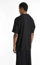 LA HAINE INSIDE US M1269 T-Shirt - Black Asymmetric Oversized Viscose Nylon Italian Men's