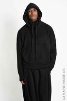 3M M1335 Sweatshirt - Black Oversized Reverse Inserts Hood Collar Kangaroo Pocket 100% Cotton Unisex LA HAINE INSIDE US