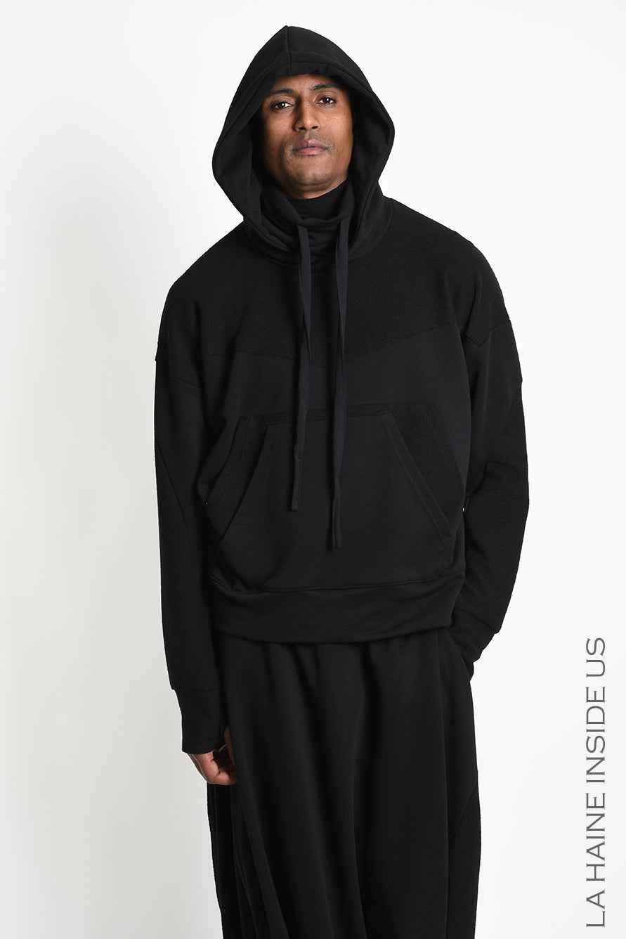 3M M1335 Sweatshirt - Black Oversized Reverse Inserts Hood Collar Kangaroo Pocket 100% Cotton Unisex LA HAINE INSIDE US