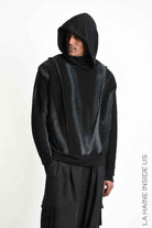 3M M1343 Sweatshirt - Black Diagonal Fleece Knit Spray Treatment Hood Unisex Made in Italy