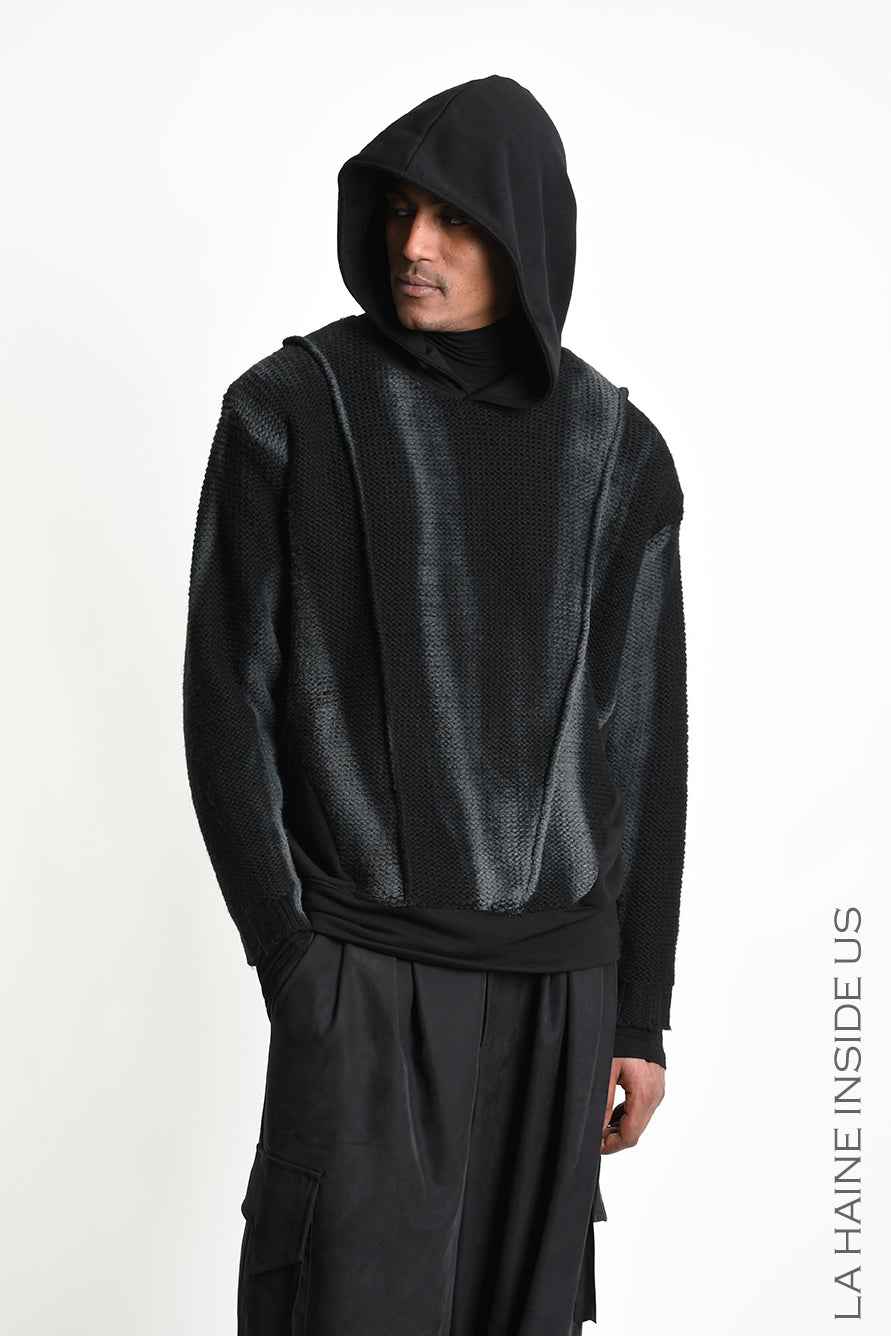 3M M1343 Sweatshirt - Black Diagonal Fleece Knit Spray Treatment Hood Unisex Made in Italy