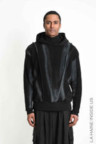 3M M1343 Sweatshirt - Black Diagonal Fleece Knit Spray Treatment Hood Unisex Made in Italy