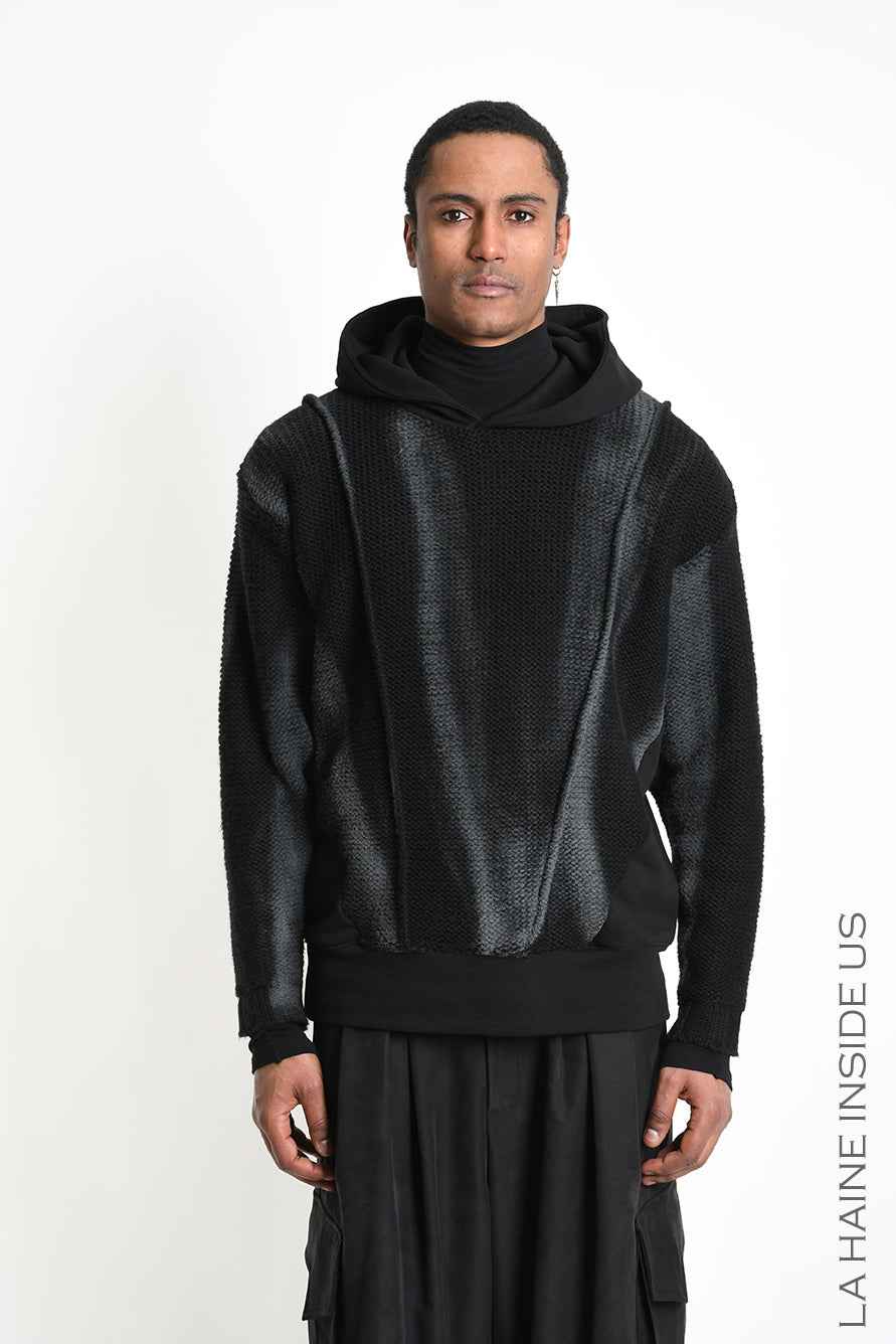 3M M1343 Sweatshirt - Black Diagonal Fleece Knit Spray Treatment Hood Unisex Made in Italy
