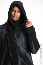 3M M1345 Coat/Cardigan - Black Asymmetrical Thickness 3 Knit Spray Treatment Corozo Buttons Unisex Made in Italy