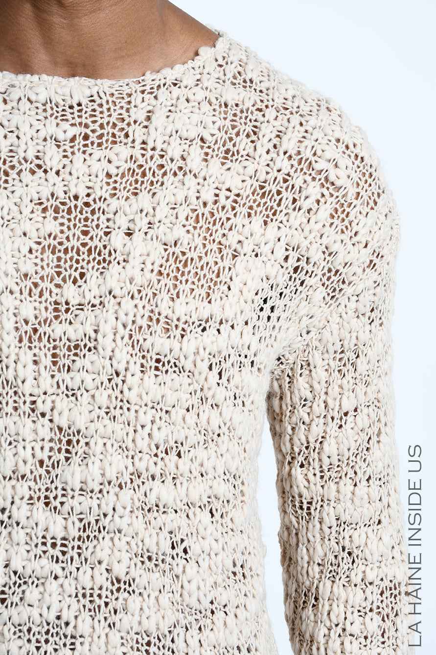 3M M1373 Sweater - Ecru Open-Weave Bouclé Wool Blend Regular Fit Men's Made in Italy