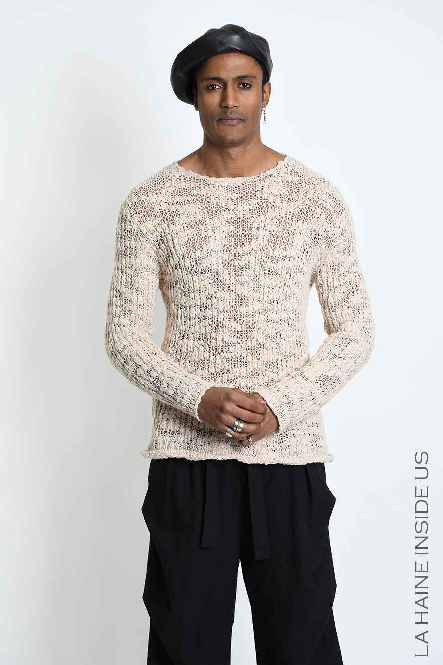 3M M1373 Sweater - Ecru Open-Weave Bouclé Wool Blend Regular Fit Men's Made in Italy