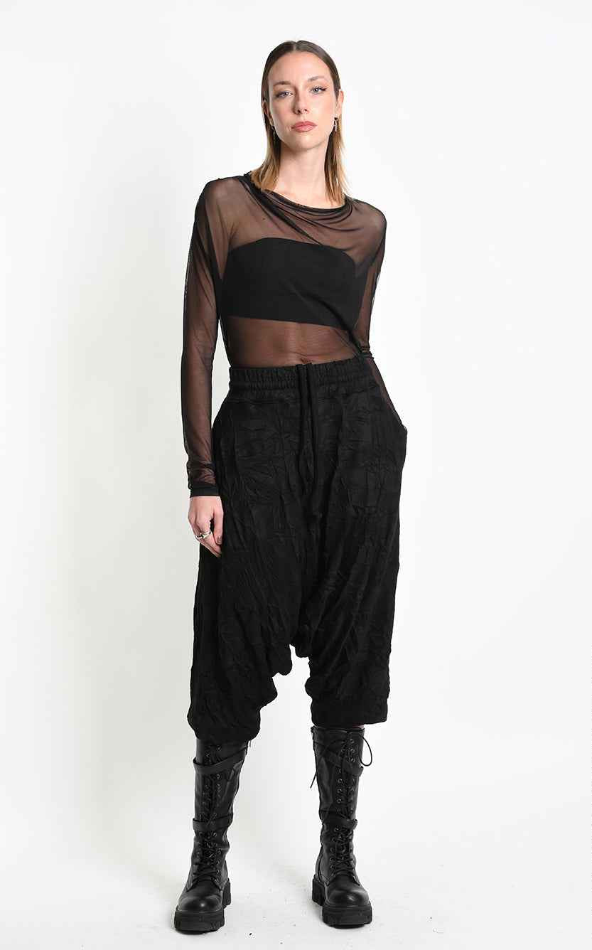 3M M1341 TROUSERS Oversize Low-Crotch Wrinkled Jersey UNISEX M Black