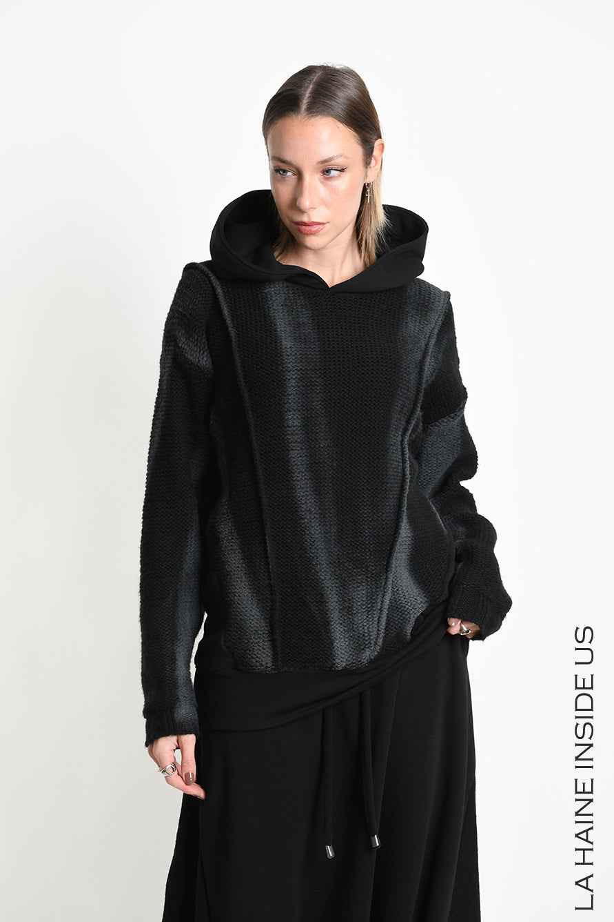 3M M1343 Sweatshirt - Black Diagonal Fleece Knit Spray Treatment Hood Unisex Made in Italy