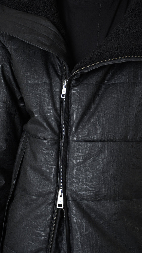 JACKET Regular Faux Leather Graphite & Faux Fur Black with zip closure and padding.