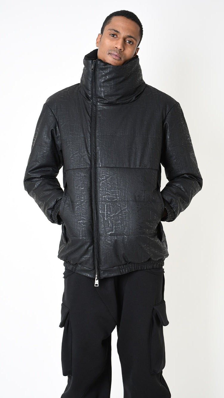 A33P LM24225 DOWN JACKET Regular Faux Leather Graphite & Faux Fur Black