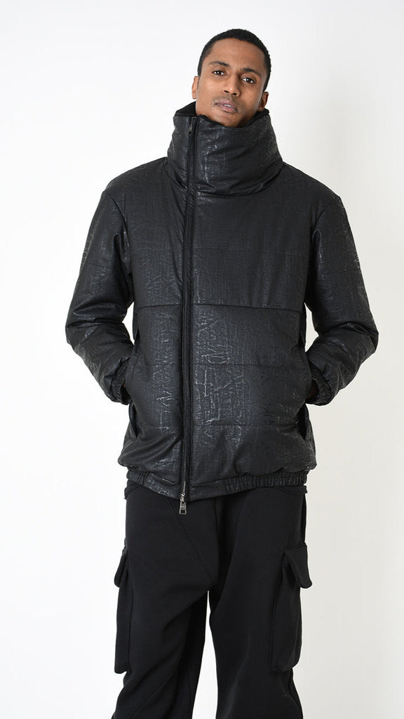 JACKET Regular Faux Leather Graphite & Faux Fur Black with zip closure and pockets.