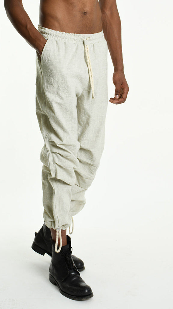 A33P M105325 TROUSER in ecru, linen-cotton blend, elastic waist, comfort fit.