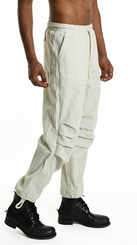 A33P M105325 TROUSER in linen-cotton blend, ecru color, elastic waist, Italian design.