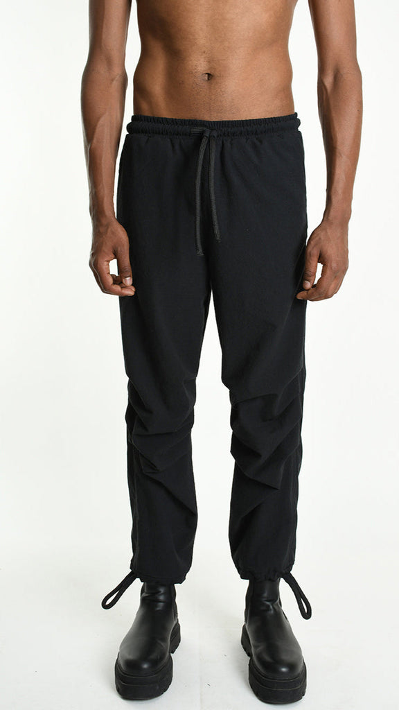 A33P M105325 TROUSER, black linen cotton, elastic waist, Italian-made.