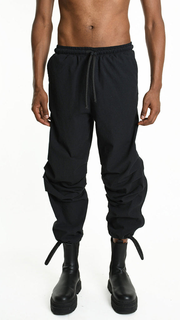 A33P M105325 TROUSER in black, comfort linen cotton, elastic waist, pockets, Italian-made.