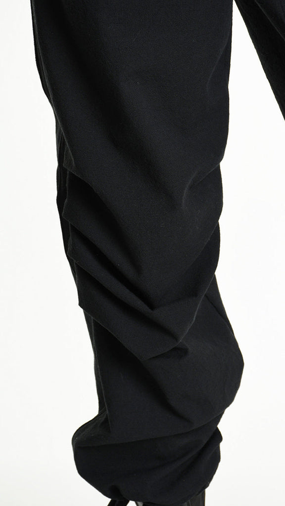 Black A33P M105325 TROUSER in linen cotton with elastic waist and pockets.