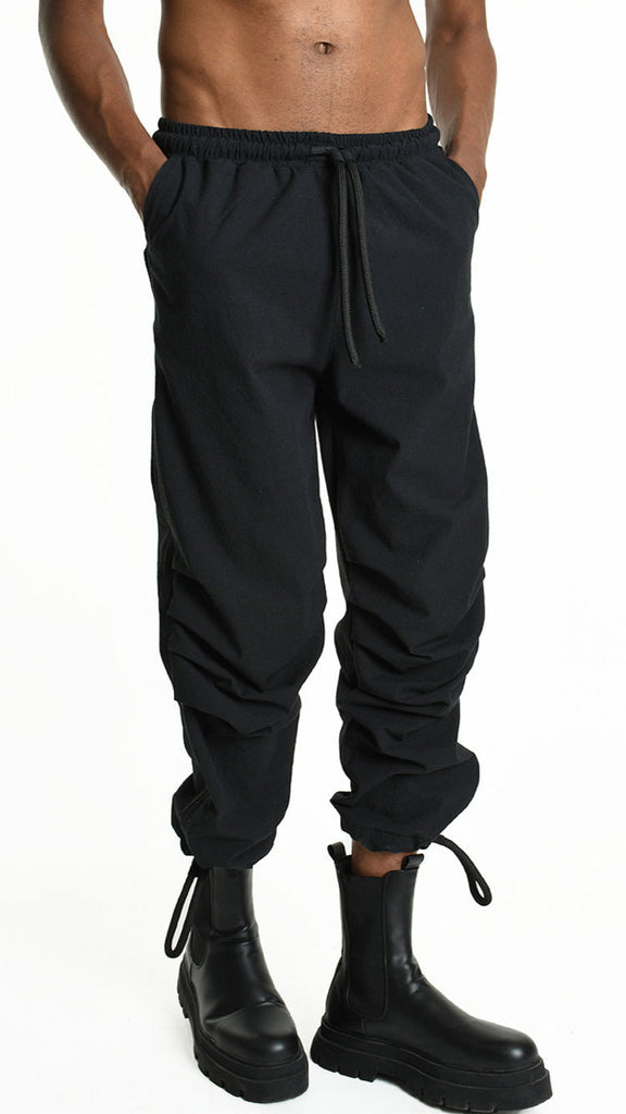 A33P M105325 TROUSER in black, comfort linen cotton, elastic waist, Italian-made.