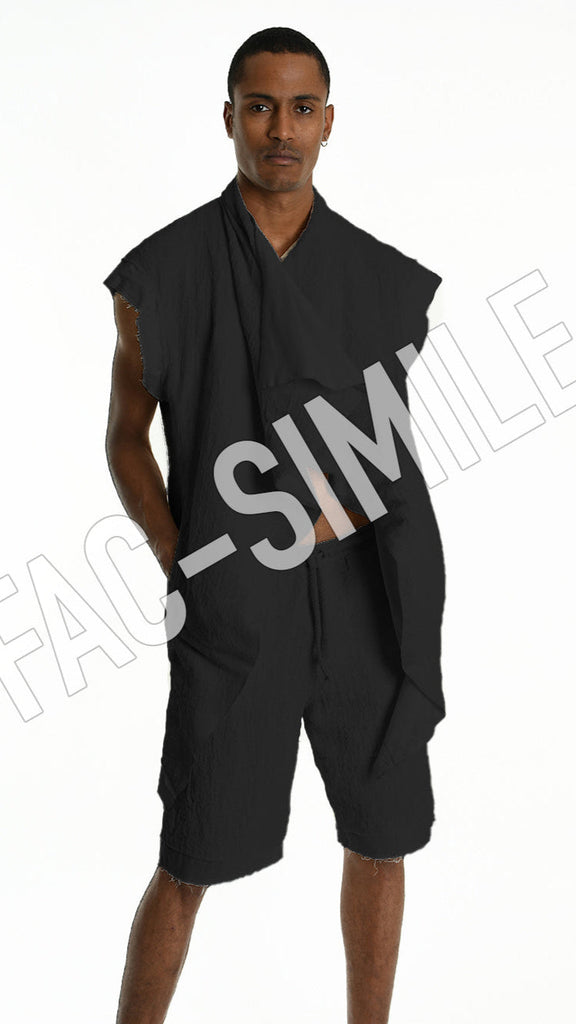 A33P M108425 GILET Comfort Cotton Linen Jacquard Black with luxury Italian design.