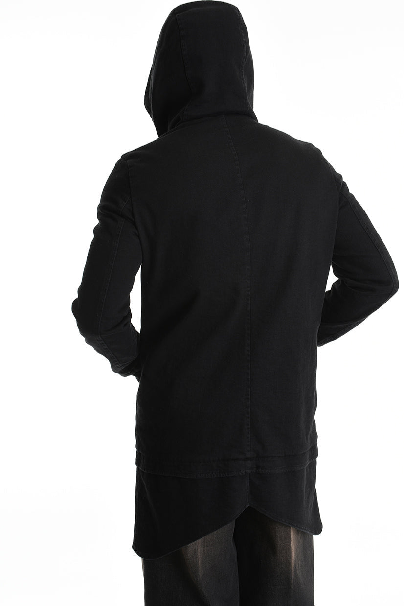 3P M1177 PARKA JACKET Regular Fit in Stretch Bull Fabric, Black. LA HAINE INSIDE US